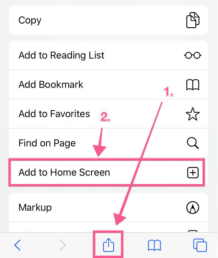 Share, Add to home screen, Confirm